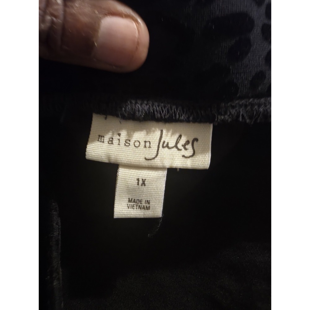 Maison Jules Womens 1X Black Gray Leopard Print Fitted Stretch Pants Leggings - Picture 5 of 6